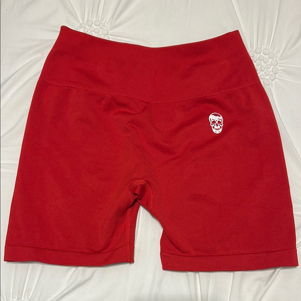 Red Gymreaper lifting butt scrunch shorts